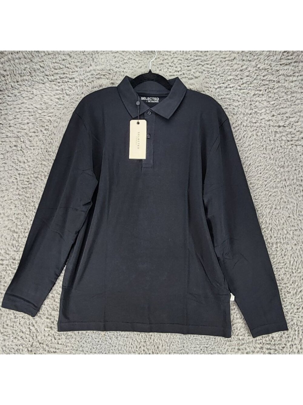 Selected Homme Shirt Mens Small Black Long Sleeve 1/4 Button Polo *NWT*